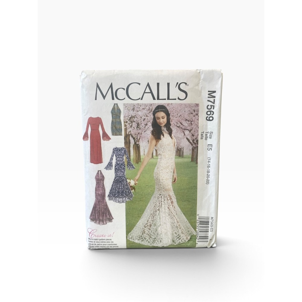 McCall's M7569 Dresses Halter Sleeve Mermaid E5 (14-22) Modern Uncut FF